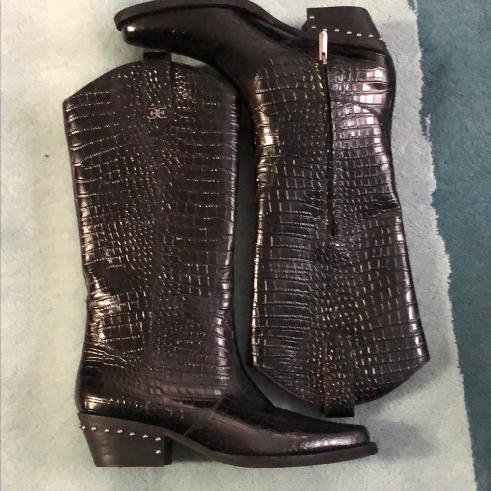 Sam Edelman black croco cowboy boots. Never worn
